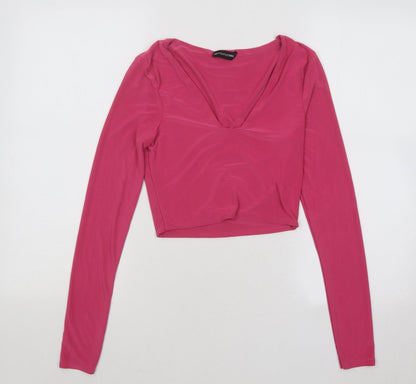 Womens UK Size 8 PRETTYLITTLETHING Pink Cropped T-Shirt
