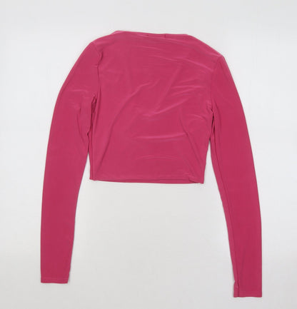 Womens UK Size 8 PRETTYLITTLETHING Pink Cropped T-Shirt