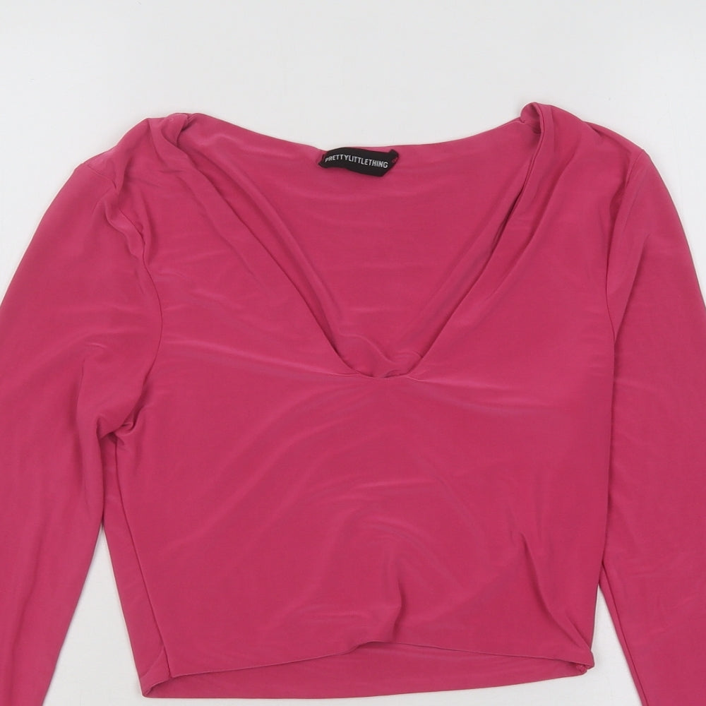 Womens UK Size 8 PRETTYLITTLETHING Pink Cropped T-Shirt