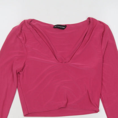 Womens UK Size 8 PRETTYLITTLETHING Pink Cropped T-Shirt