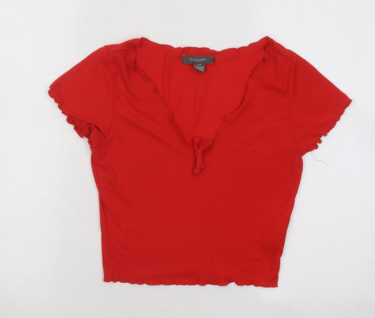 Primark Womens Red Polyester Basic T-Shirt Size 6 V-Neck