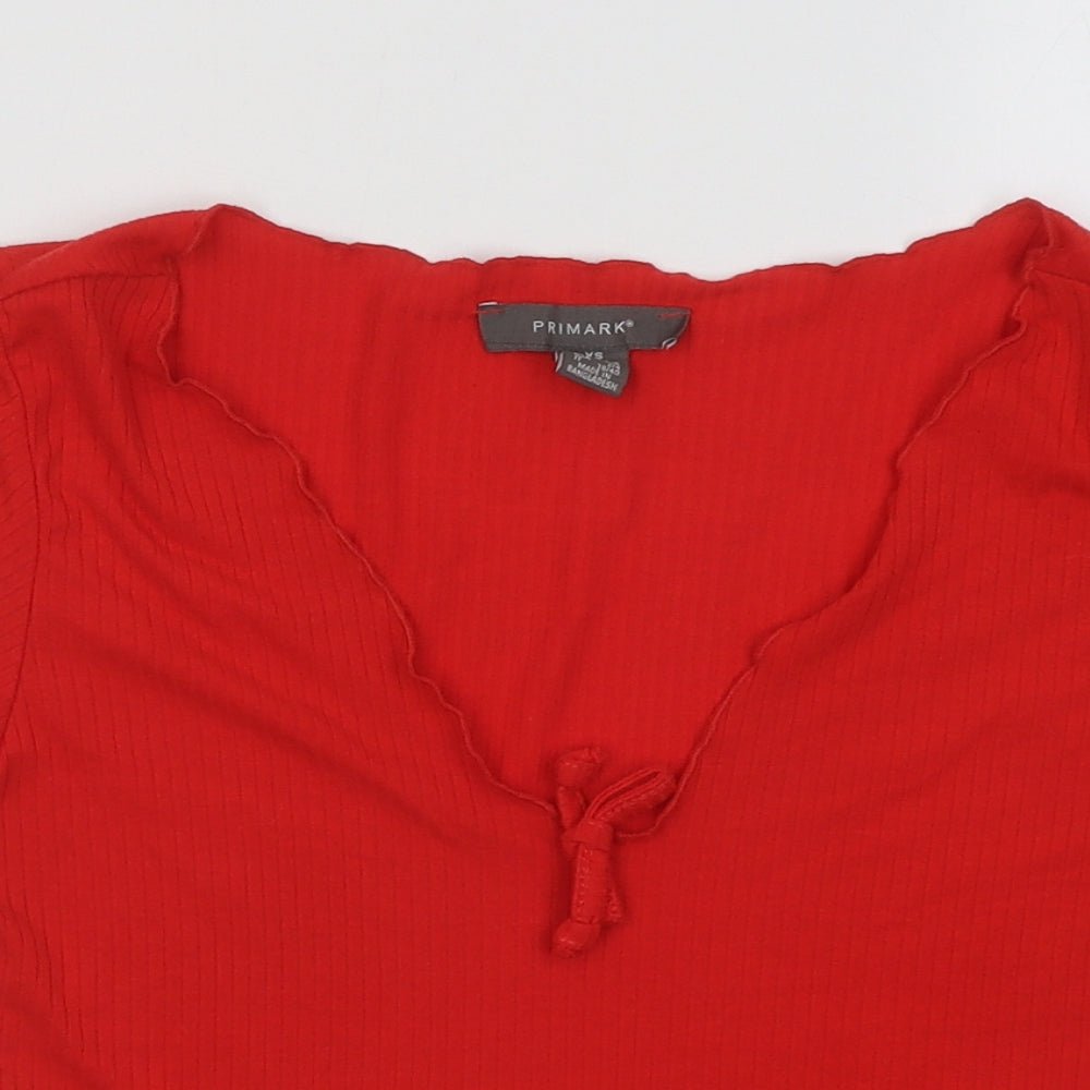 Primark Womens Red Polyester Basic T-Shirt Size 6 V-Neck