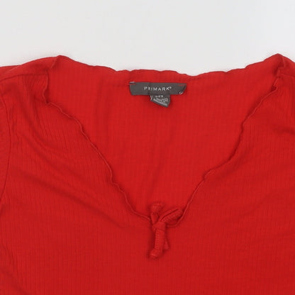 Primark Womens Red Polyester Basic T-Shirt Size 6 V-Neck