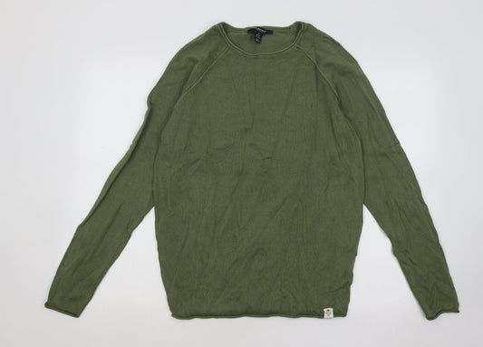 Cedar Wood State Mens Green Round Neck Cotton Pullover Jumper Size M