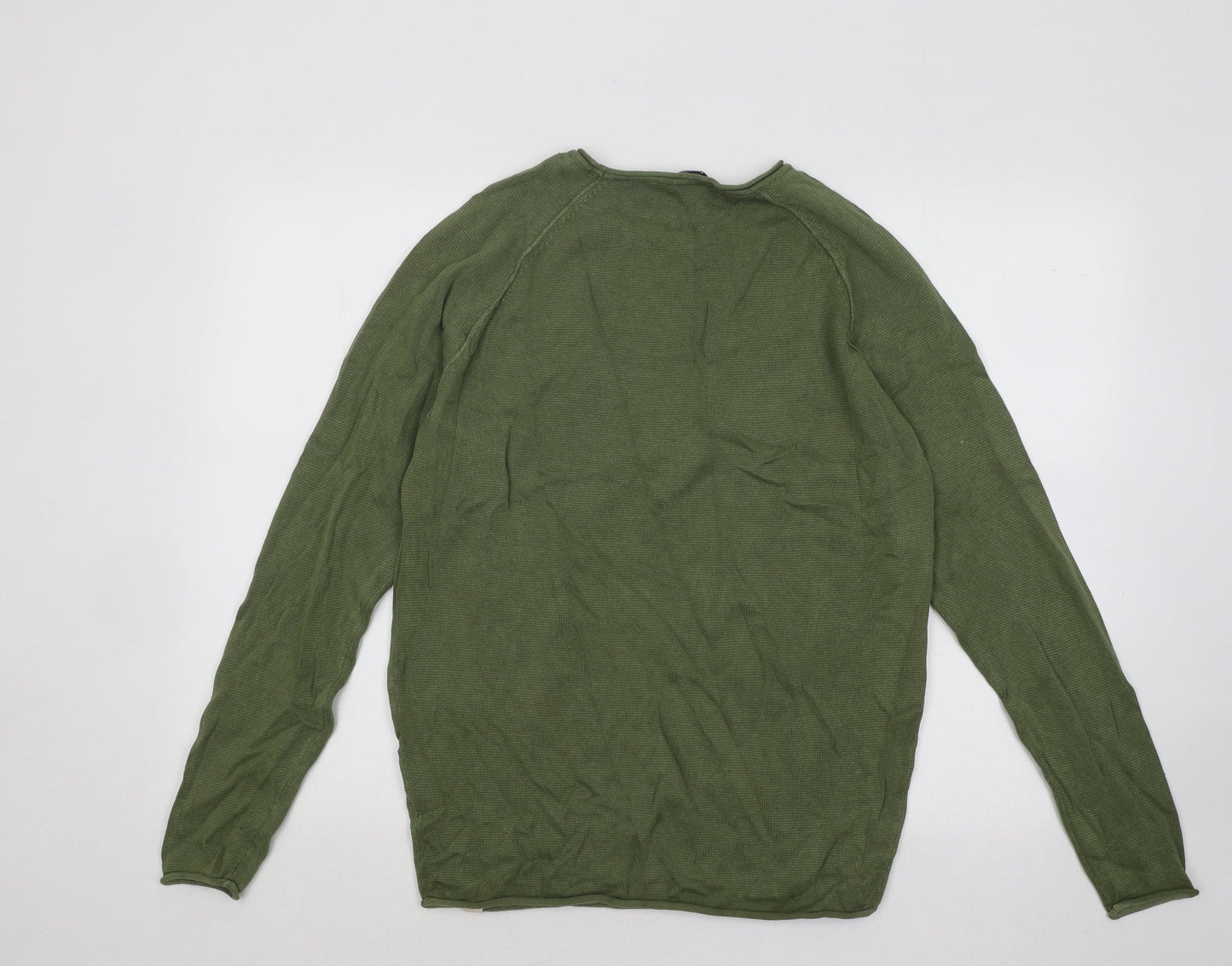 Cedar Wood State Mens Green Round Neck Cotton Pullover Jumper Size M