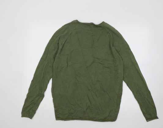 Cedar Wood State Mens Green Round Neck Cotton Pullover Jumper Size M