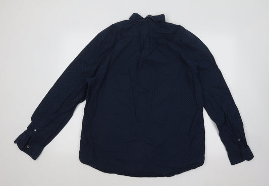 George Mens Blue Geometric Cotton Button-Up Size 16.5 Collared Button