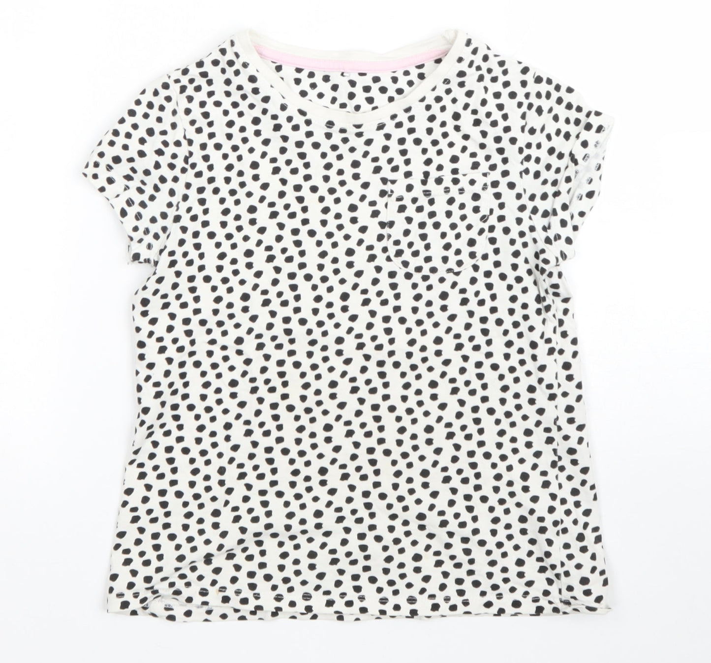 George Girls White Animal Print 100% Cotton Basic T-Shirt Size 8-9 Years Round Neck Pullover