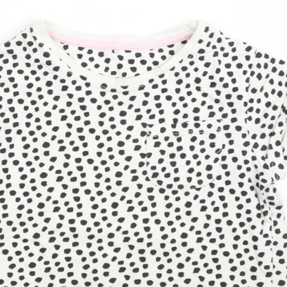 George Girls White Animal Print 100% Cotton Basic T-Shirt Size 8-9 Years Round Neck Pullover