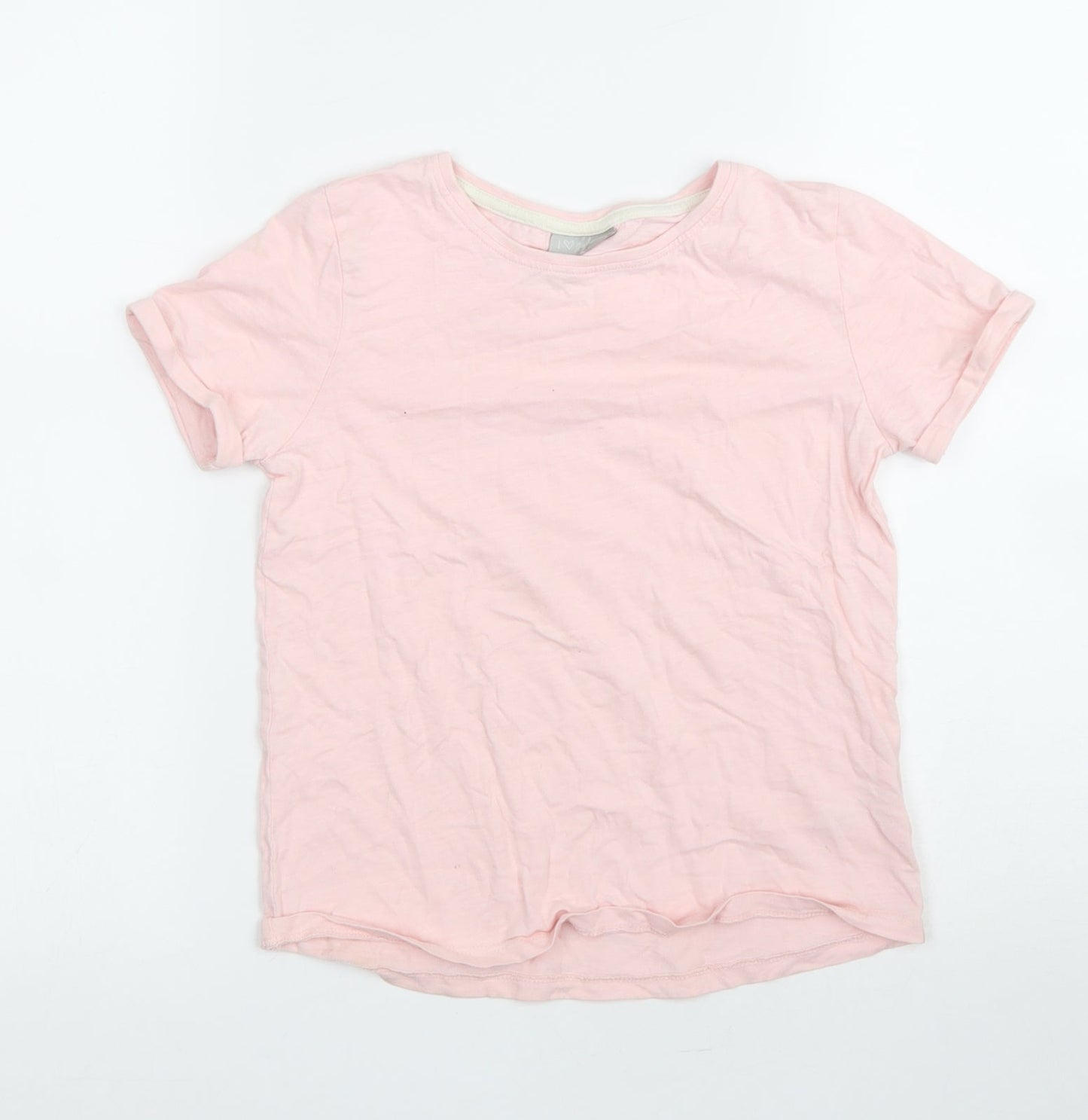 Matalan Girls Pink 100% Cotton Basic T-Shirt Size 8 Years Round Neck Pullover