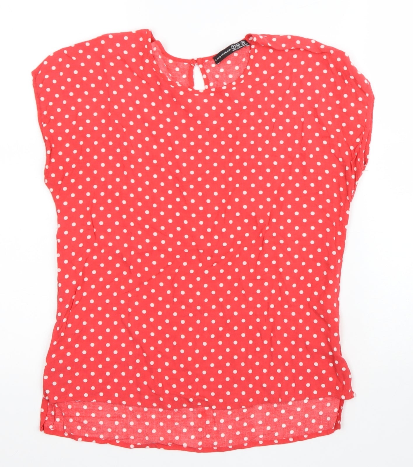 Atmosphere Womens Red Polka Dot Viscose Basic T-Shirt Size 8 Round Neck