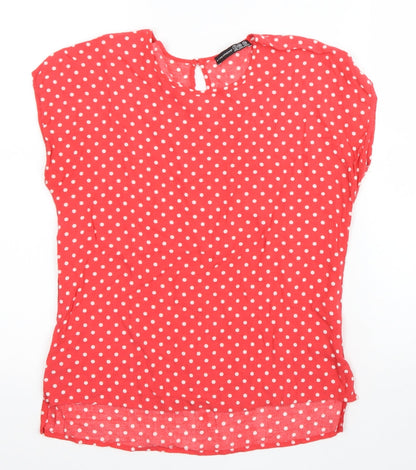 Atmosphere Womens Red Polka Dot Viscose Basic T-Shirt Size 8 Round Neck