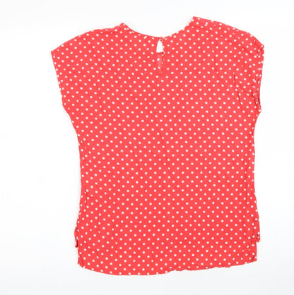 Atmosphere Womens Red Polka Dot Viscose Basic T-Shirt Size 8 Round Neck