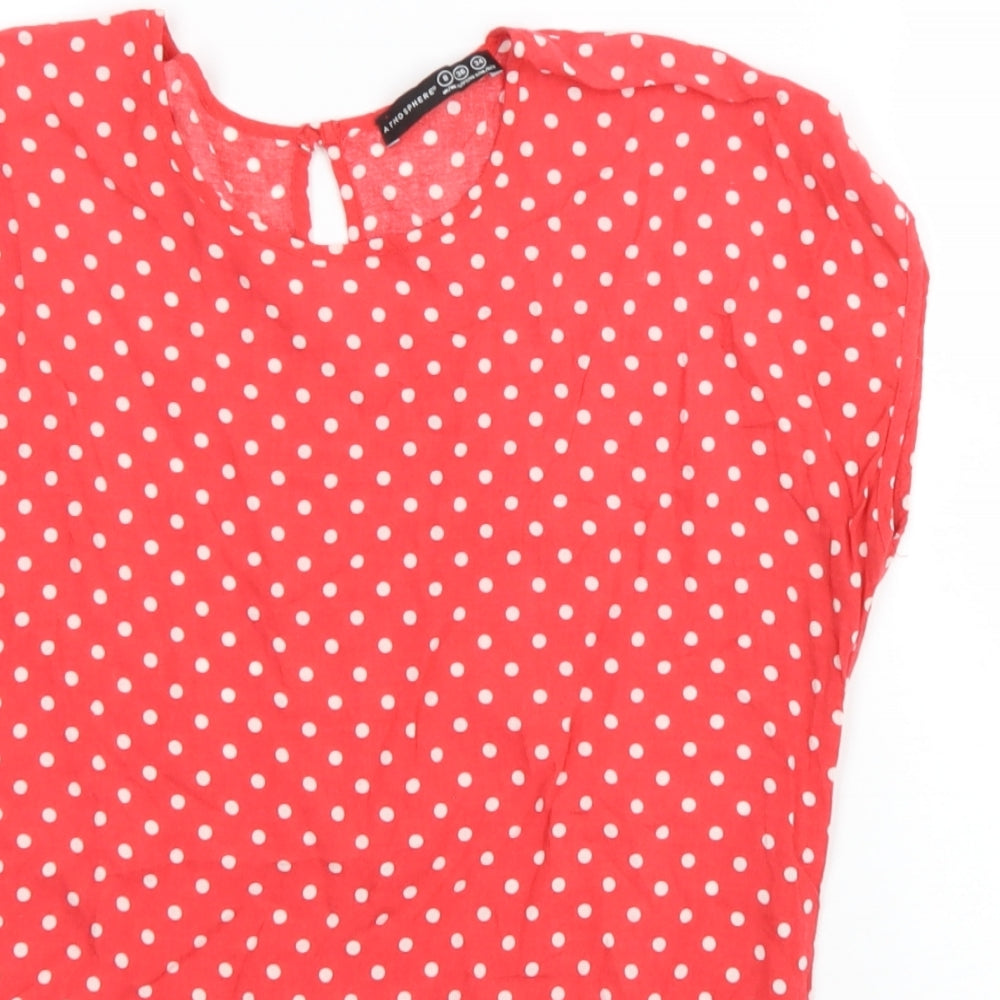 Atmosphere Womens Red Polka Dot Viscose Basic T-Shirt Size 8 Round Neck
