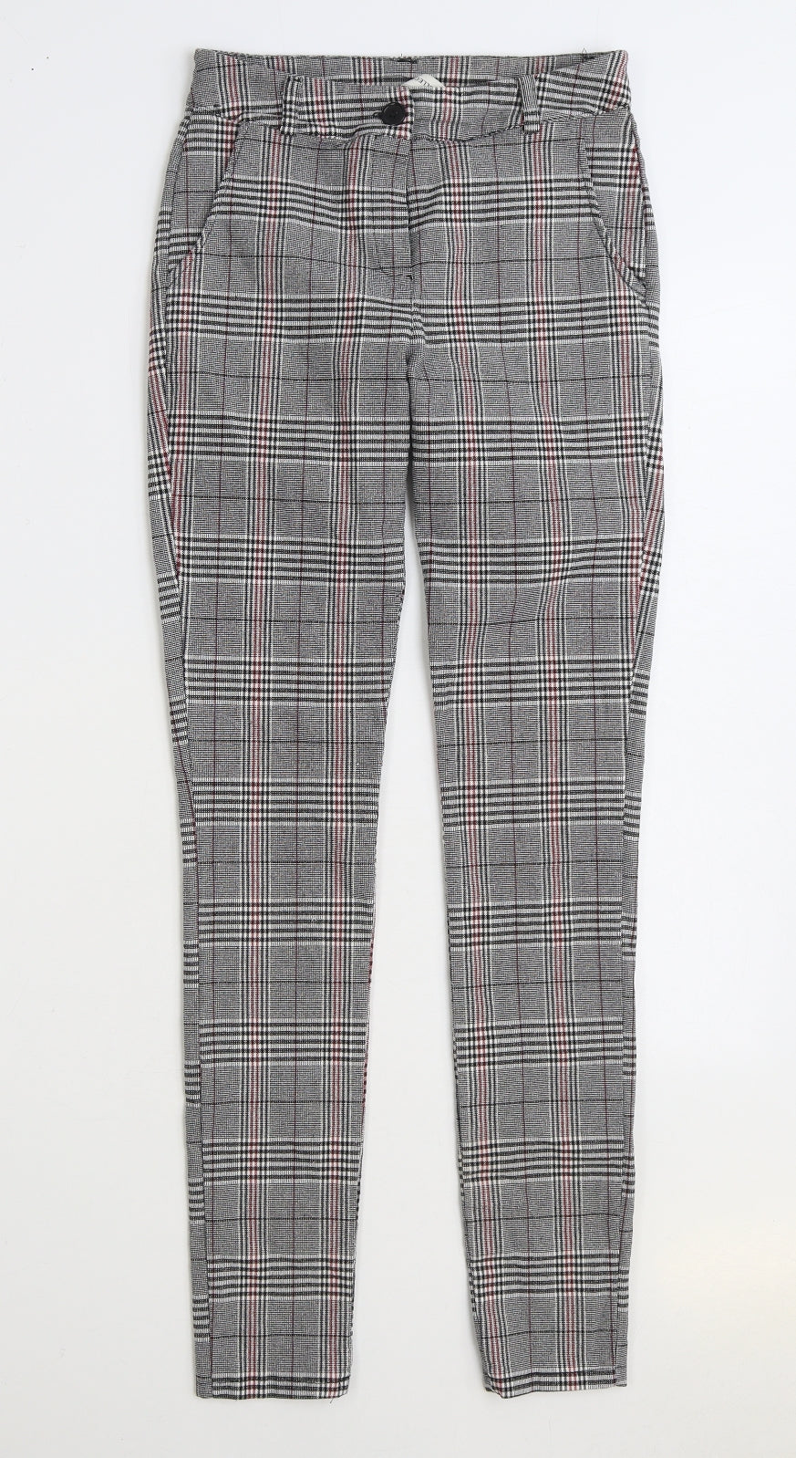 MS Station Womens Grey Plaid Polyester Trousers Size 24 in L29 in Regular Zip