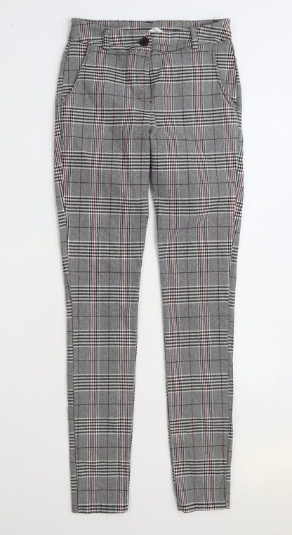MS Station Womens Grey Plaid Polyester Trousers Size 24 in L29 in Regular Zip