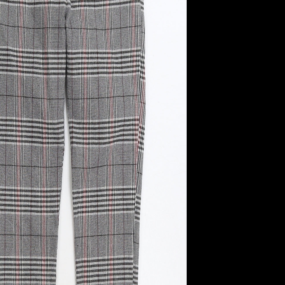 MS Station Womens Grey Plaid Polyester Trousers Size 24 in L29 in Regular Zip