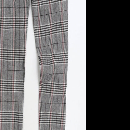 MS Station Womens Grey Plaid Polyester Trousers Size 24 in L29 in Regular Zip