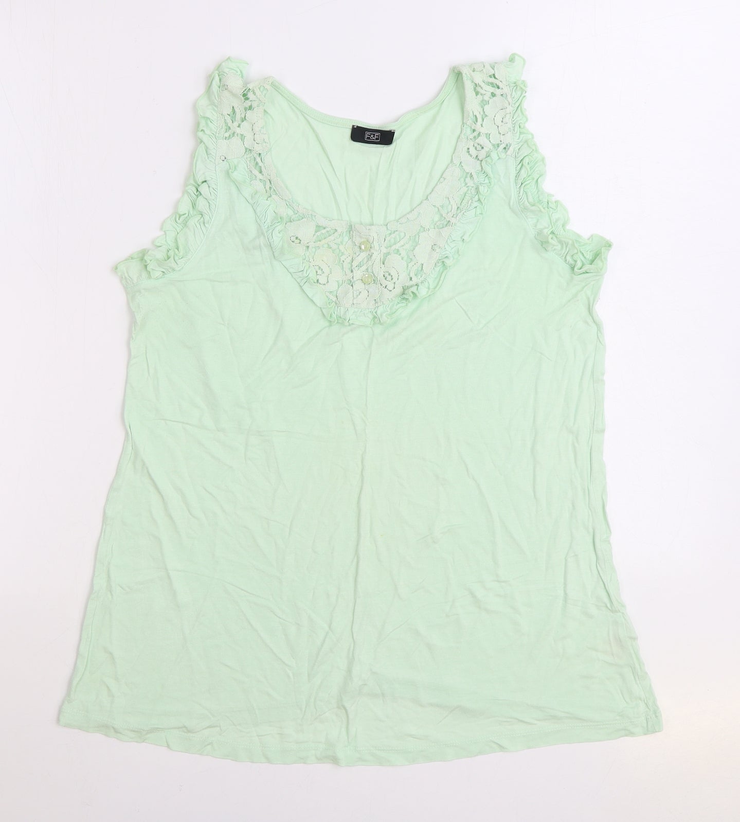 F&F Womens Green Viscose Basic Tank Size 12 Scoop Neck