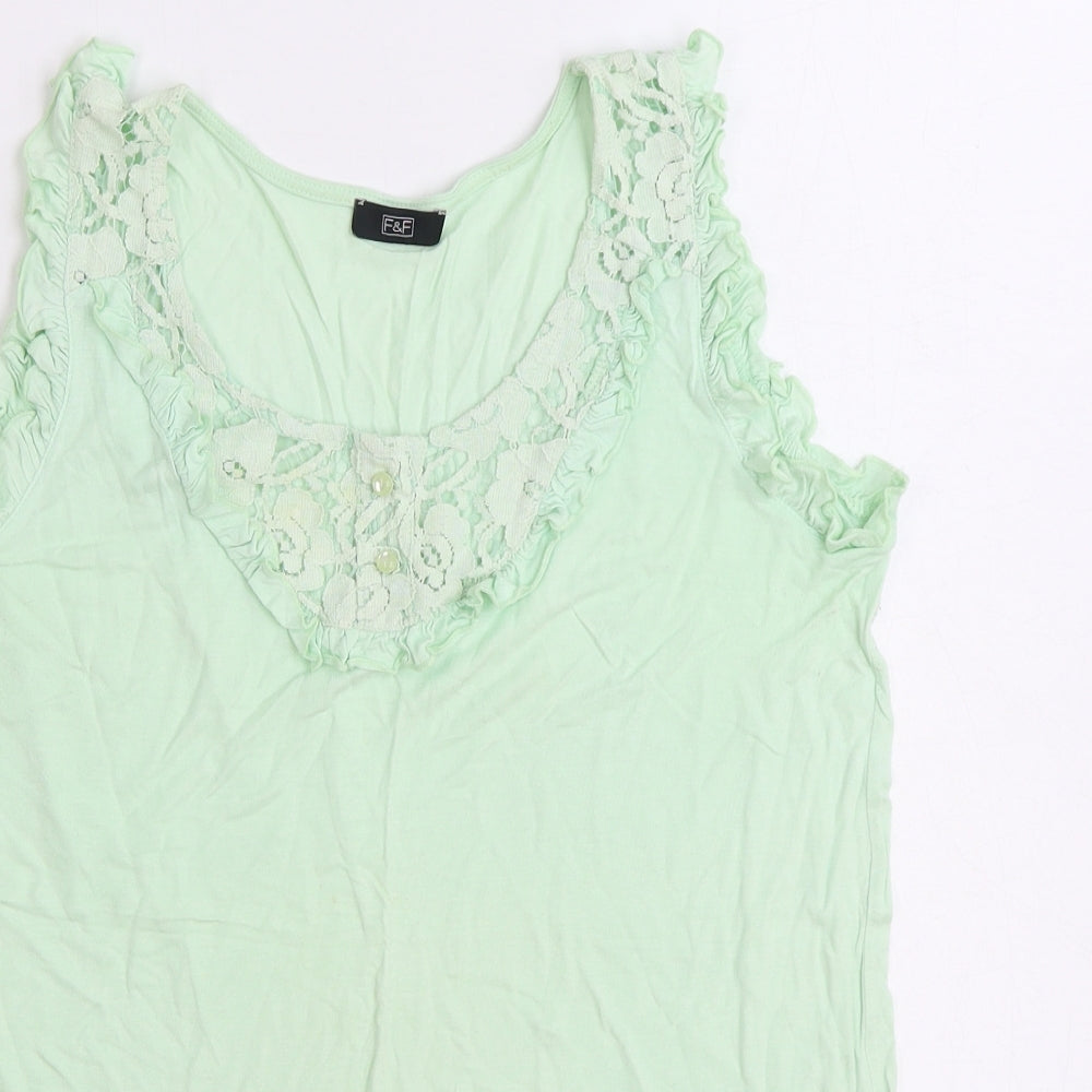 F&F Womens Green Viscose Basic Tank Size 12 Scoop Neck