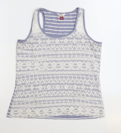Palmer Womens Blue Striped Cotton Basic Tank Size 14 Scoop Neck - Lace front