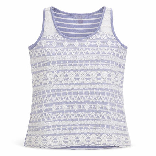 Palmer Womens Blue Striped Cotton Basic Tank Size 14 Scoop Neck - Lace front