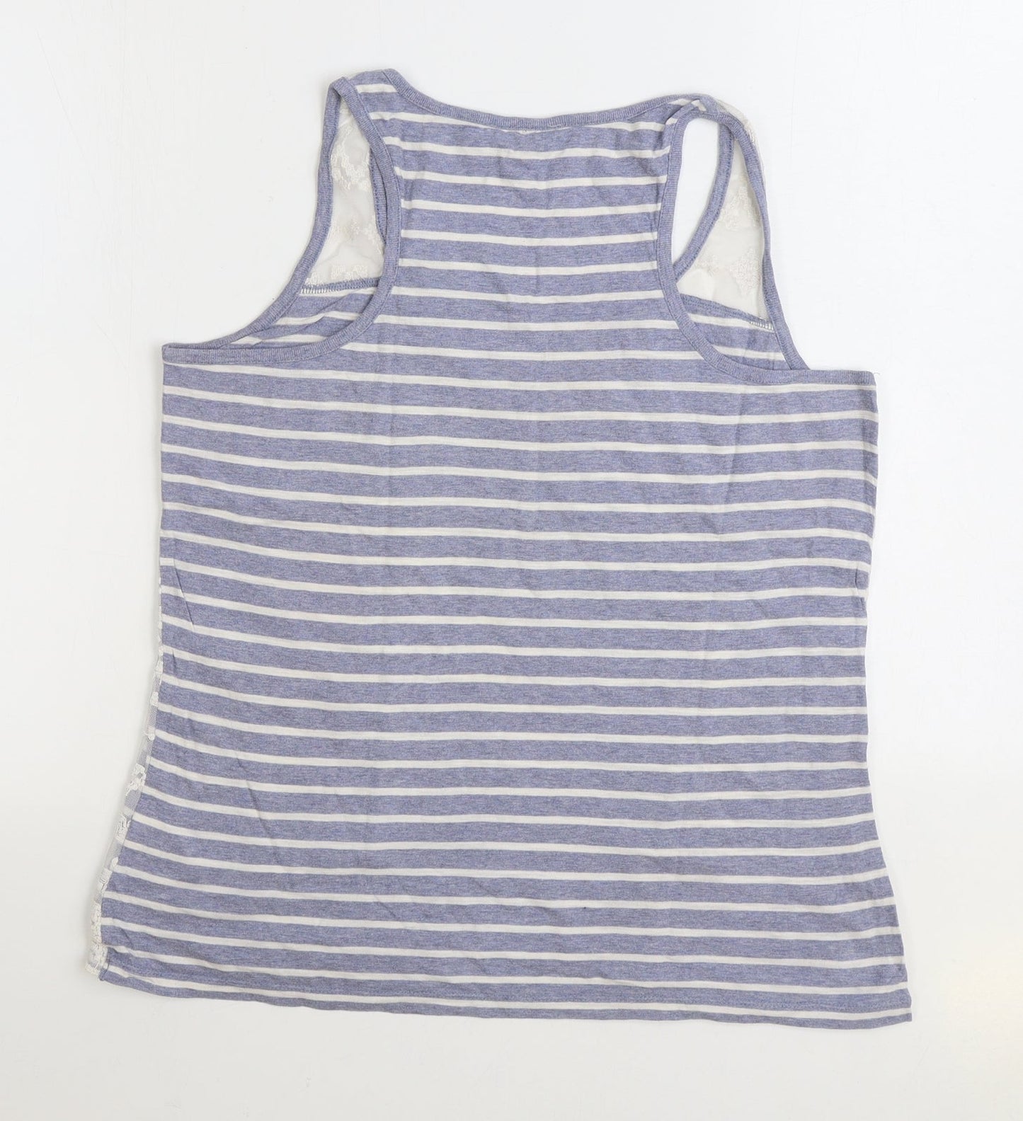 Palmer Womens Blue Striped Cotton Basic Tank Size 14 Scoop Neck - Lace front