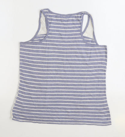 Palmer Womens Blue Striped Cotton Basic Tank Size 14 Scoop Neck - Lace front
