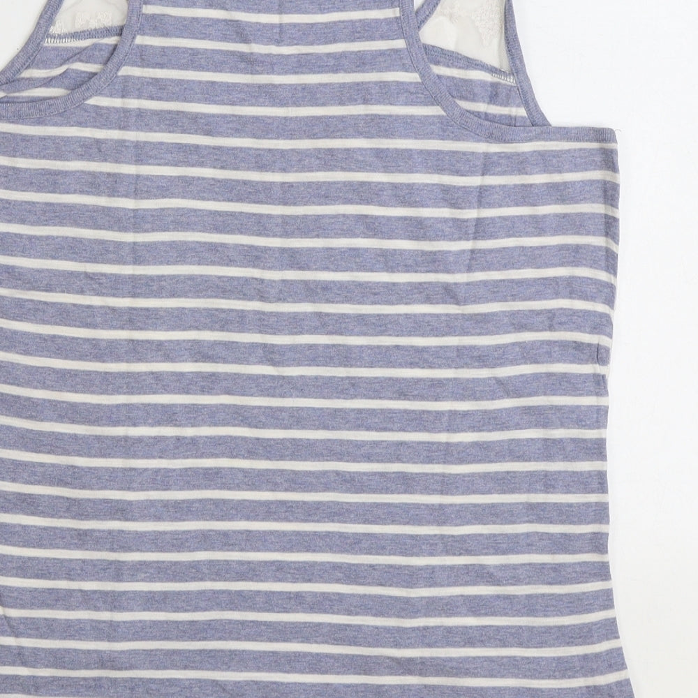 Palmer Womens Blue Striped Cotton Basic Tank Size 14 Scoop Neck - Lace front