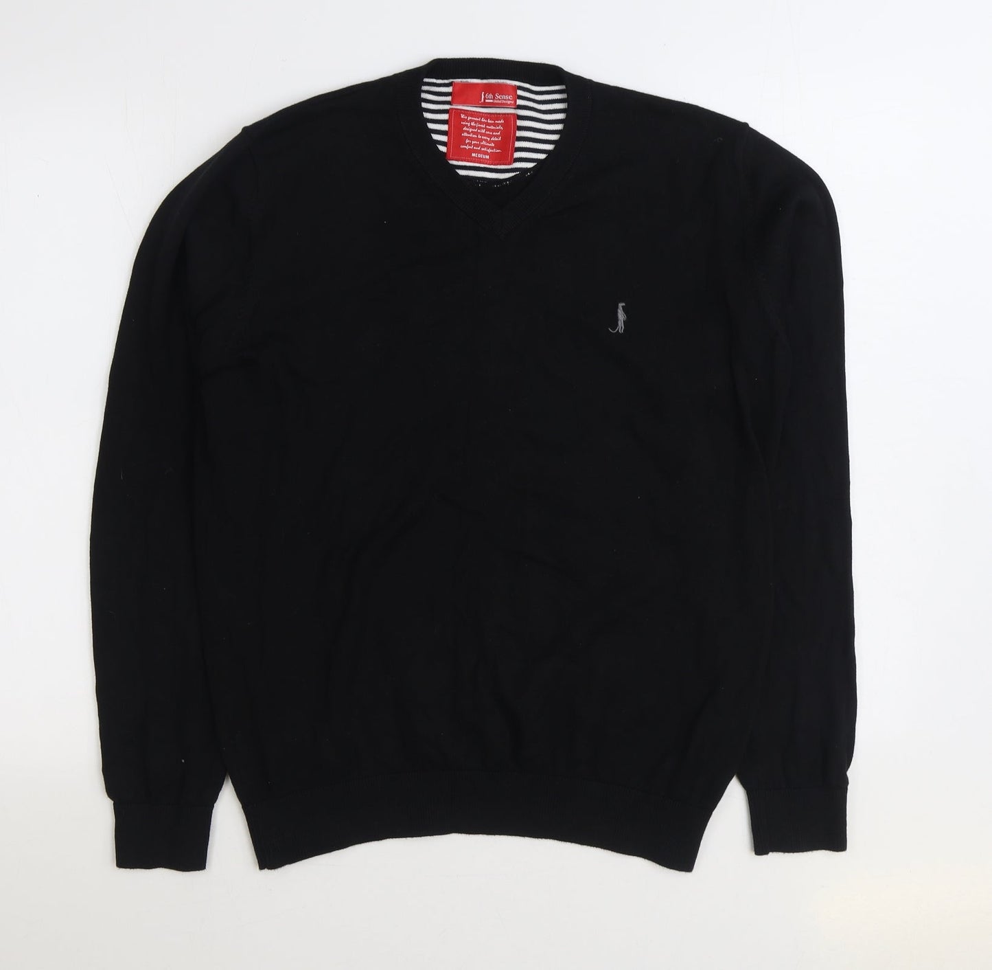 Sixth Sense Mens Black V-Neck Cotton Pullover Jumper Size M