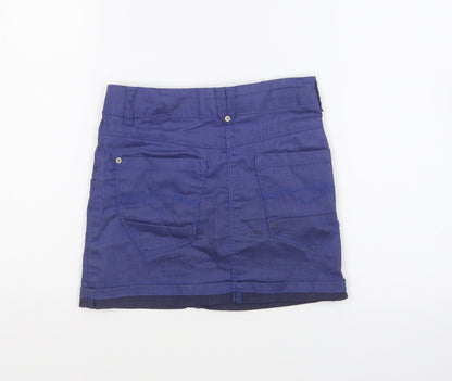 Nono Girls Blue Cotton Mini Skirt Size 8 Years Regular Button