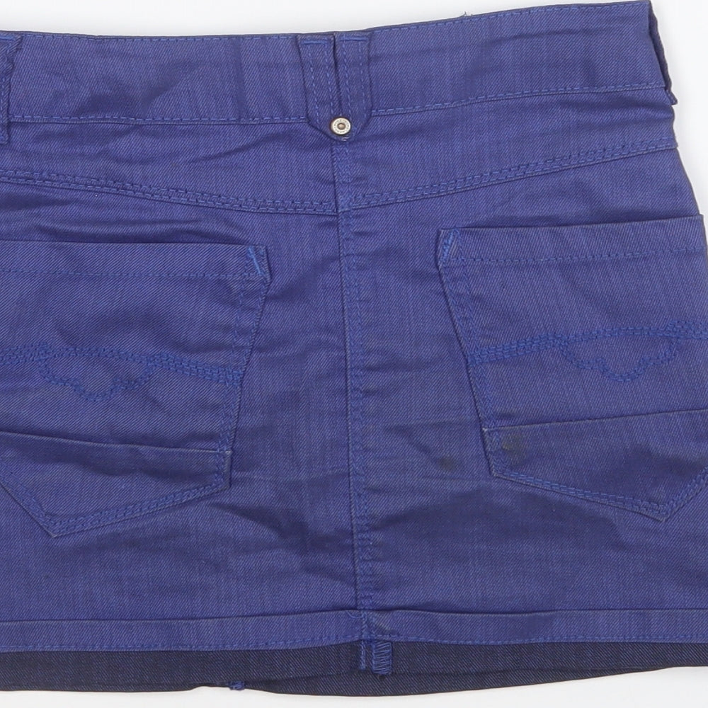 Nono Girls Blue Cotton Mini Skirt Size 8 Years Regular Button
