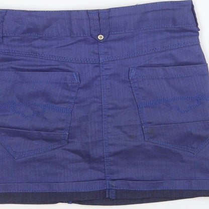 Nono Girls Blue Cotton Mini Skirt Size 8 Years Regular Button