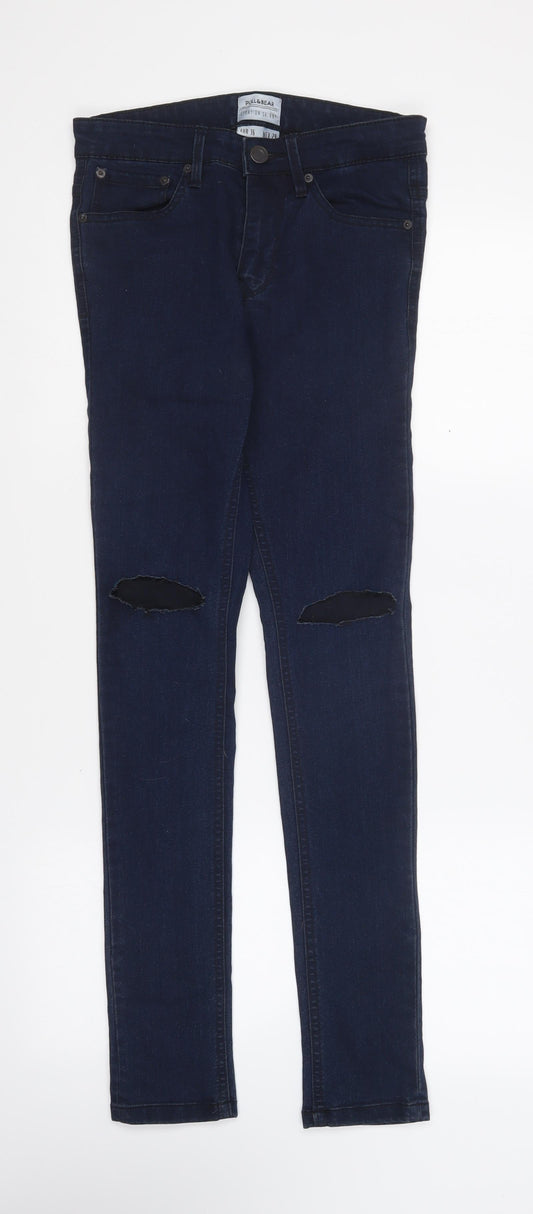 Pull&Bear Womens Blue Acrylic Skinny Jeans Size 8 L29 in Regular Button