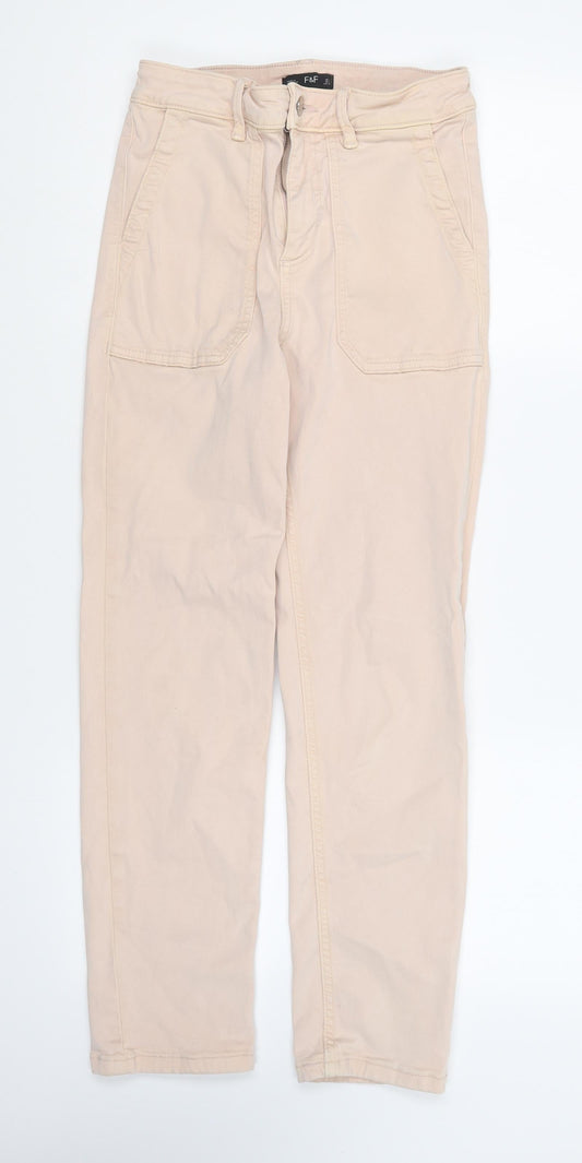 F&F Womens Pink Cotton Skinny Jeans Size 8 L23 in Regular Button