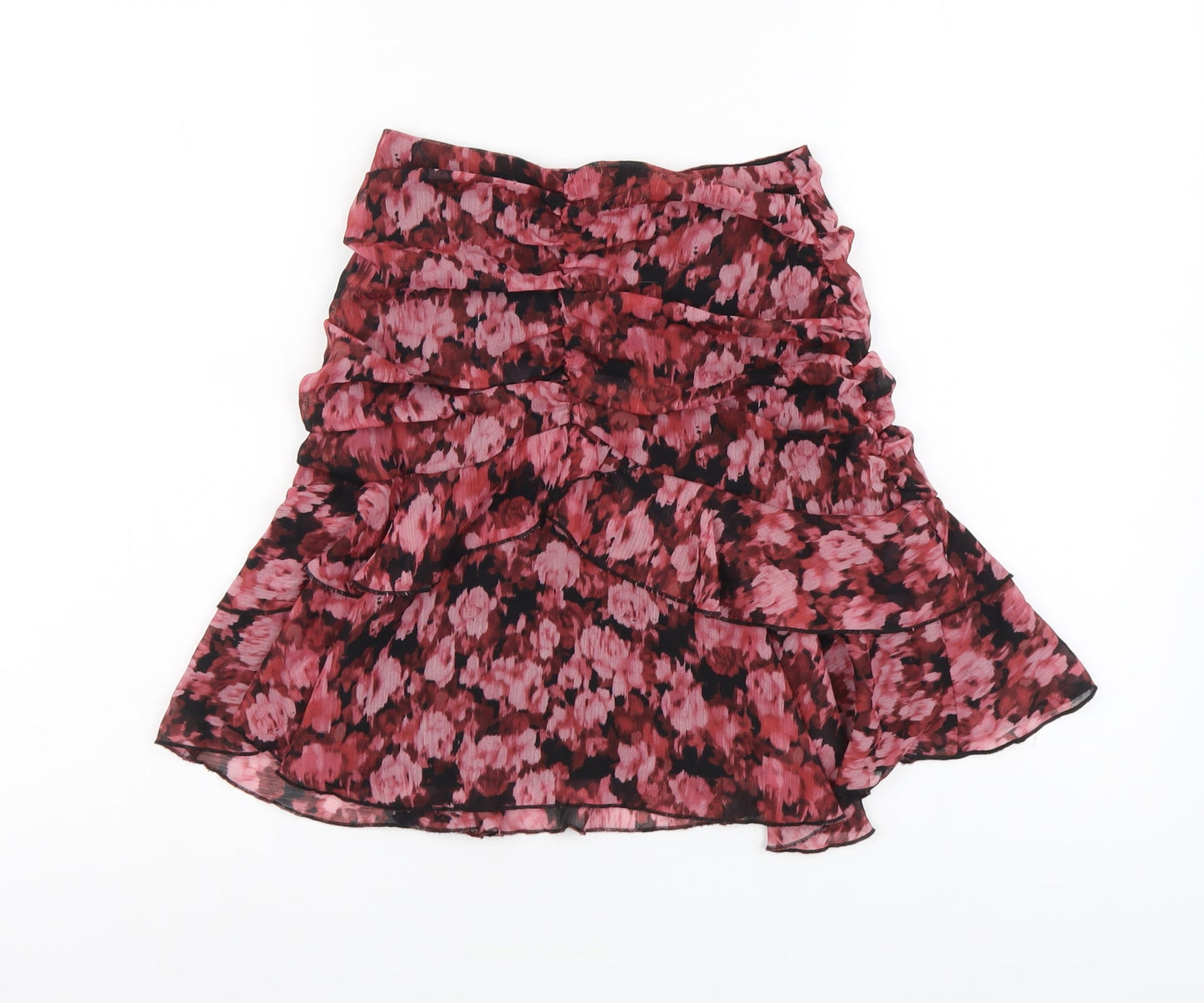 Primark Womens Pink Floral Polyester A-Line Skirt Size 4 Zip