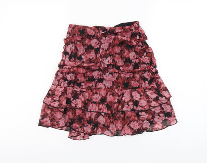 Primark Womens Pink Floral Polyester A-Line Skirt Size 4 Zip