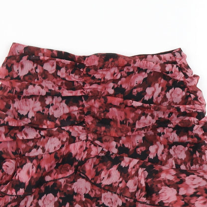 Primark Womens Pink Floral Polyester A-Line Skirt Size 4 Zip