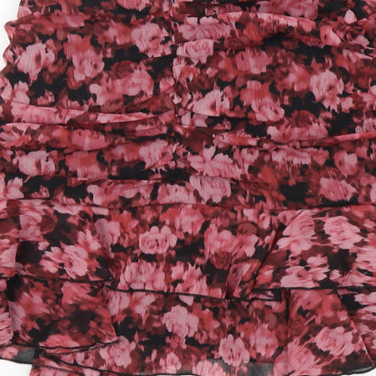 Primark Womens Pink Floral Polyester A-Line Skirt Size 4 Zip