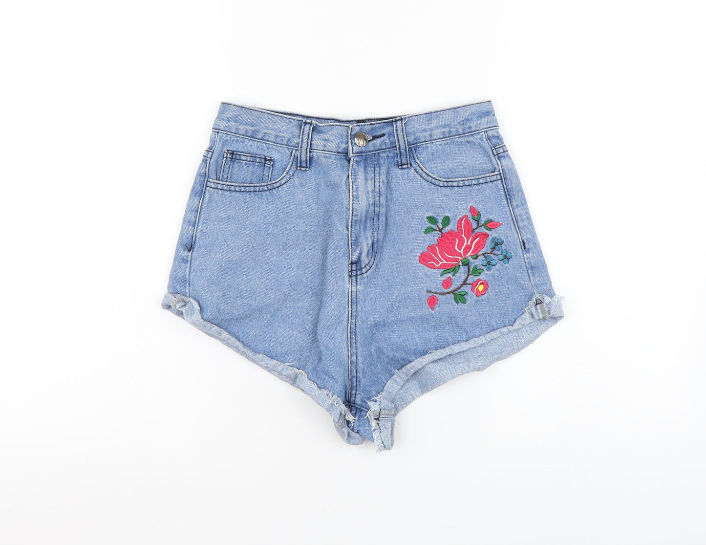 Missguided Womens Blue Cotton Cut-Off Shorts Size 8 L3 in Regular Button