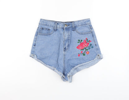 Missguided Womens Blue Cotton Cut-Off Shorts Size 8 L3 in Regular Button