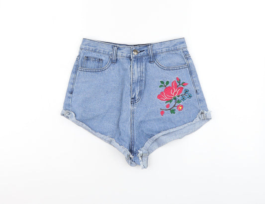 Missguided Womens Blue Cotton Cut-Off Shorts Size 8 L3 in Regular Button