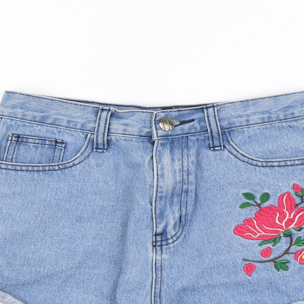 Missguided Womens Blue Cotton Cut-Off Shorts Size 8 L3 in Regular Button