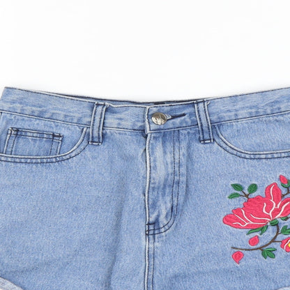 Missguided Womens Blue Cotton Cut-Off Shorts Size 8 L3 in Regular Button