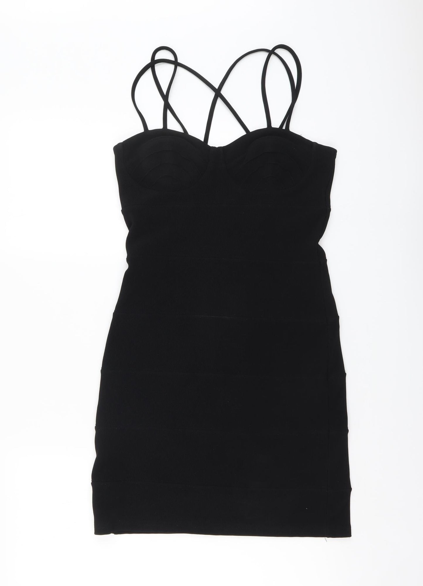 Miss Selfridge Womens Black Polyester Mini Size 10 V-Neck Pullover