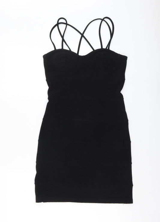 Miss Selfridge Womens Black Polyester Mini Size 10 V-Neck Pullover