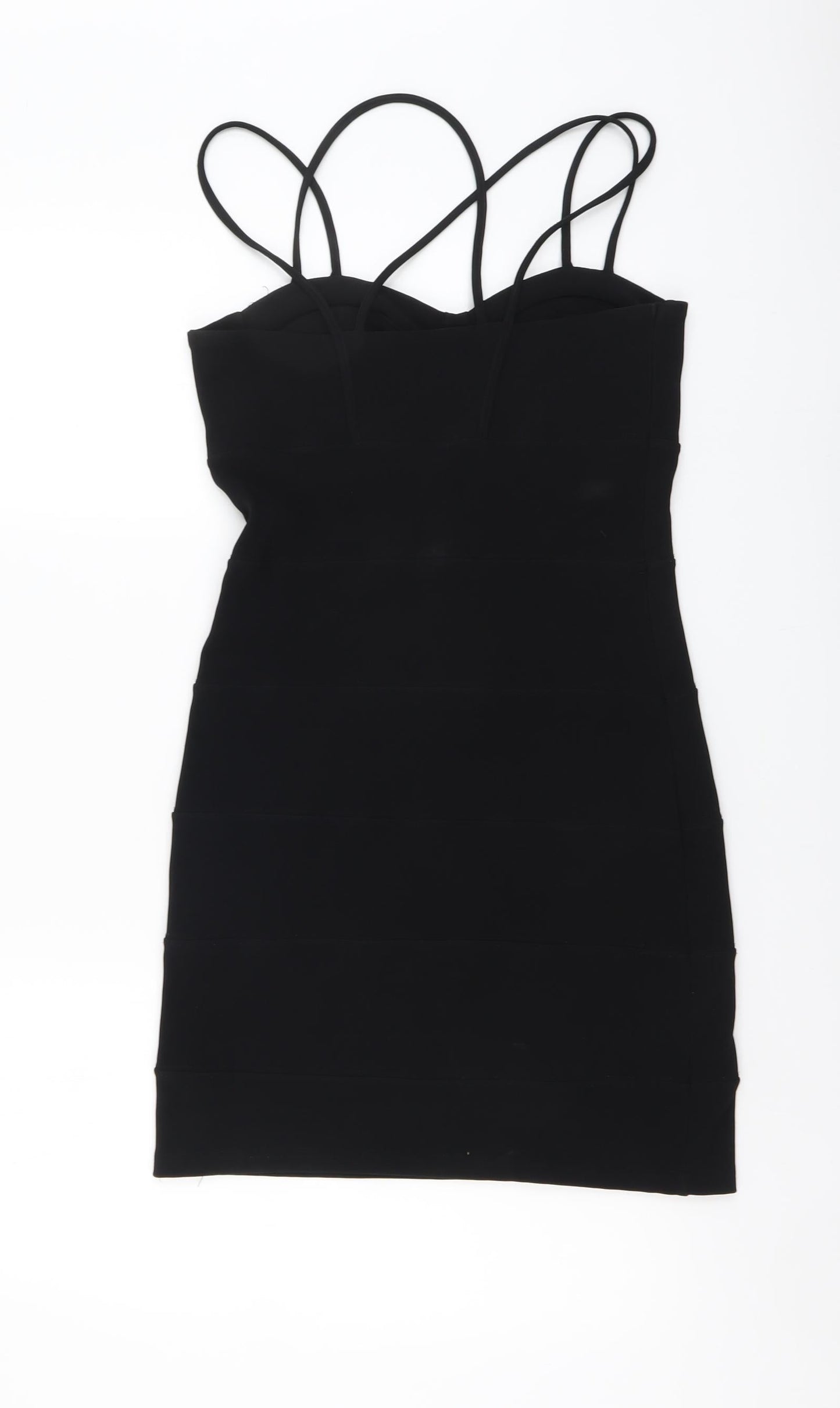 Miss Selfridge Womens Black Polyester Mini Size 10 V-Neck Pullover