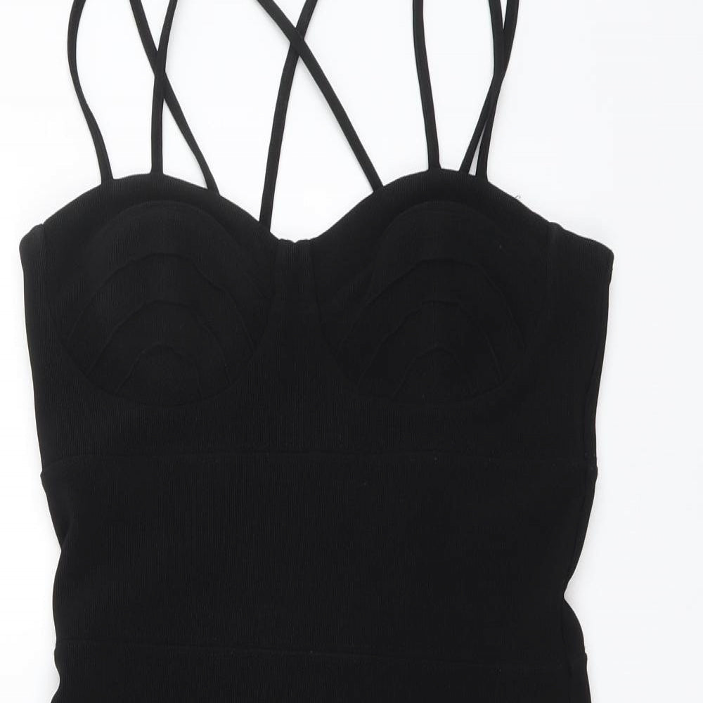 Miss Selfridge Womens Black Polyester Mini Size 10 V-Neck Pullover