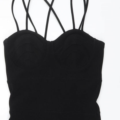 Miss Selfridge Womens Black Polyester Mini Size 10 V-Neck Pullover