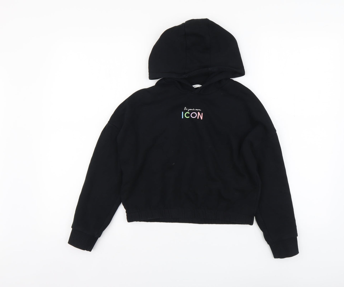 Marks and Spencer Girls Black Cotton Pullover Hoodie Size 9-10 Years Pullover - ICON